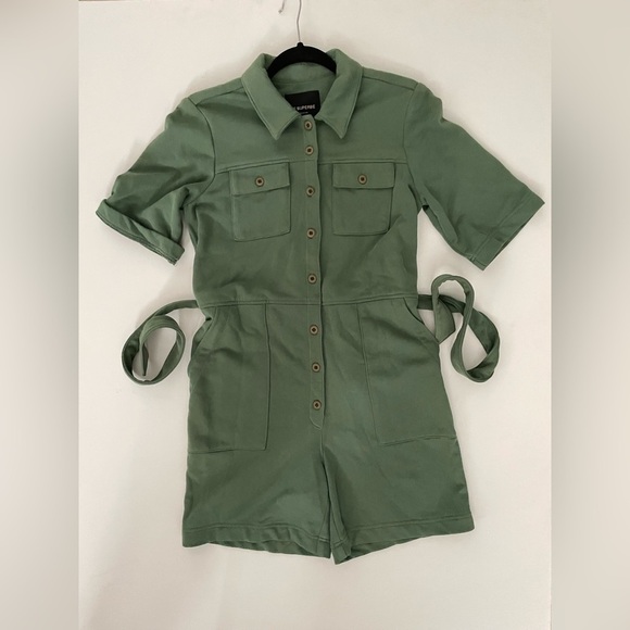 LE SUPERBE Green Short Sleeve Belted romper cargo pockets cotton terry 4 - Picture 9 of 10
